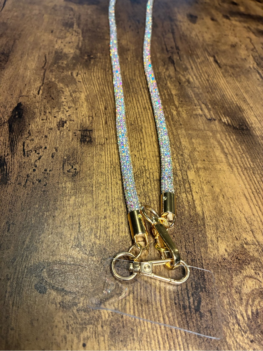 Iridescent Sparkle Phone Lanyard Crossbody Purse Strap with Gold Hardware
